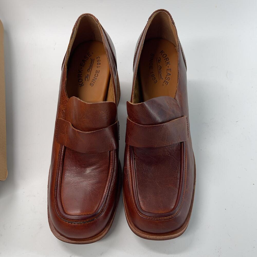 Kork-Ease Aston Shoes Womens Brown Leather Square Toe Block Heel Pumps Size 9